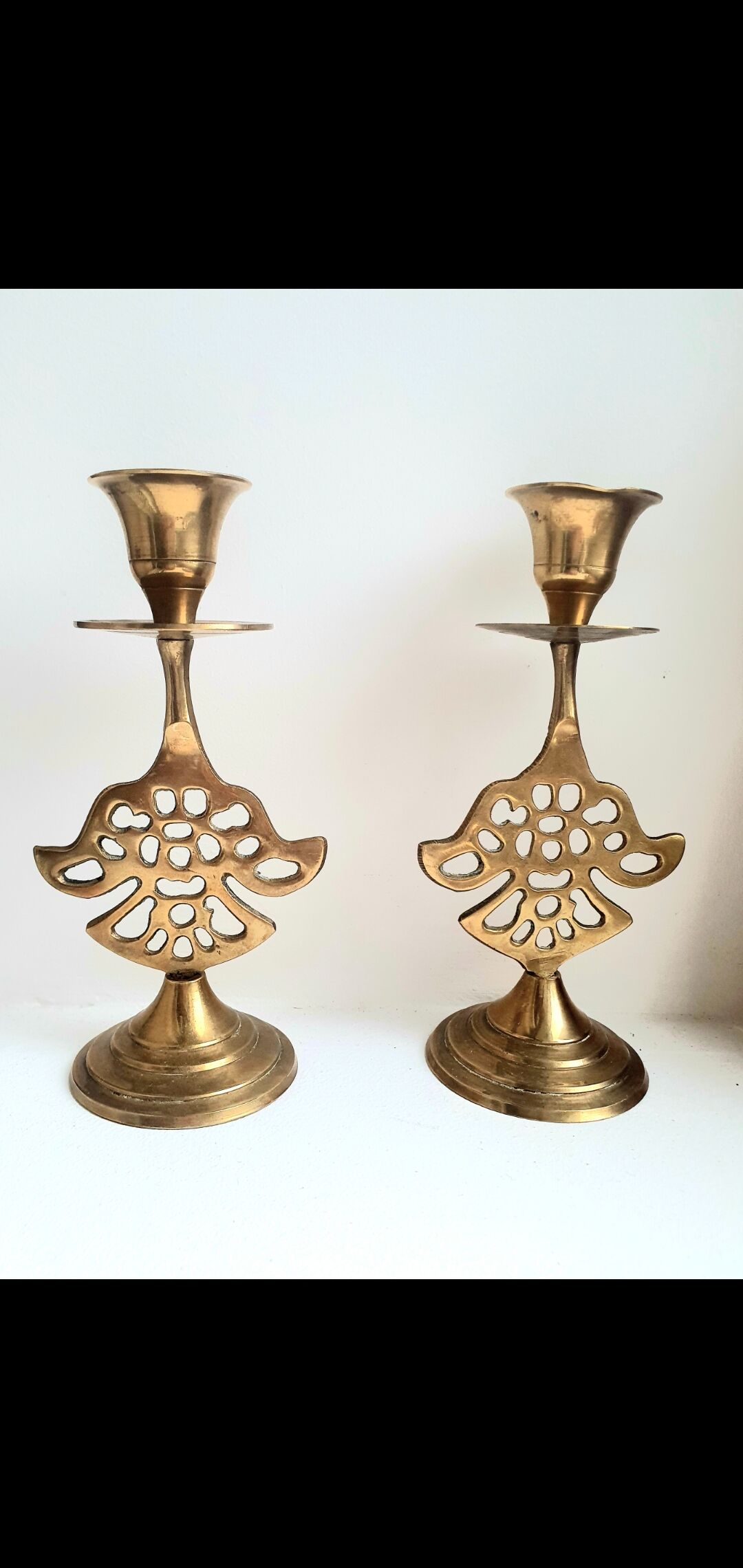 Pair of golden brass candle holders