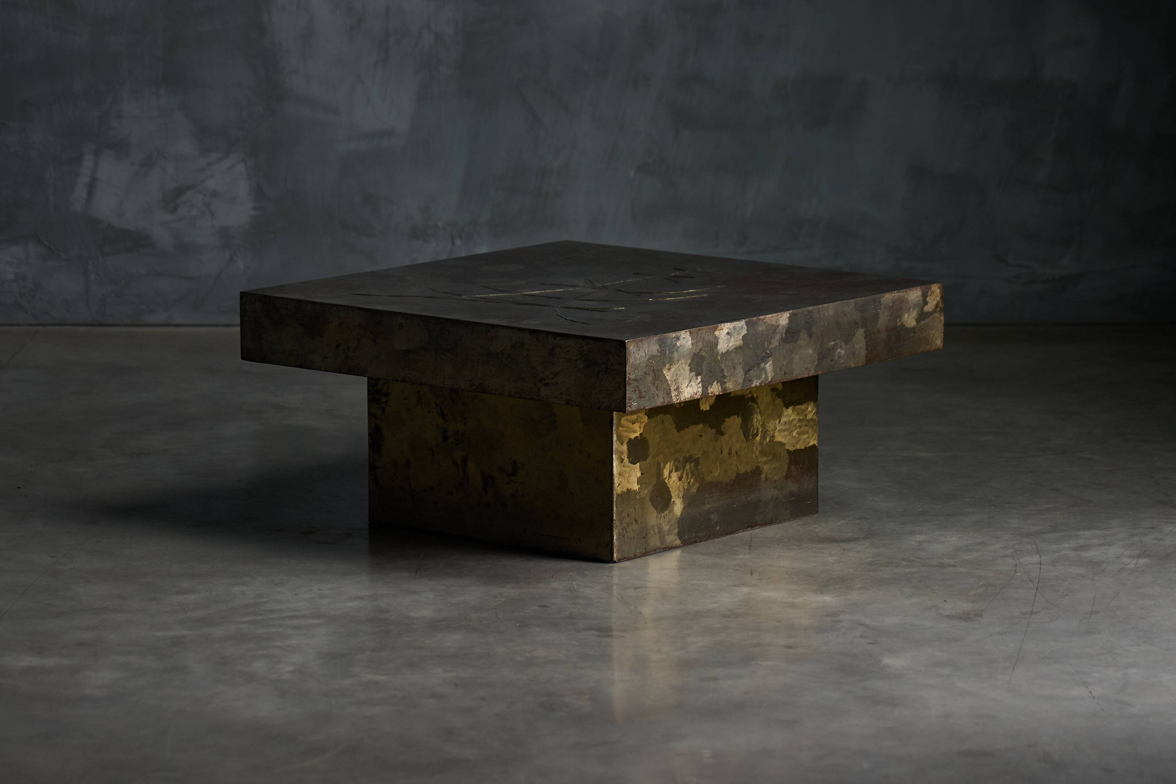 Brutalist Steel Coffee Table, France, 1970s