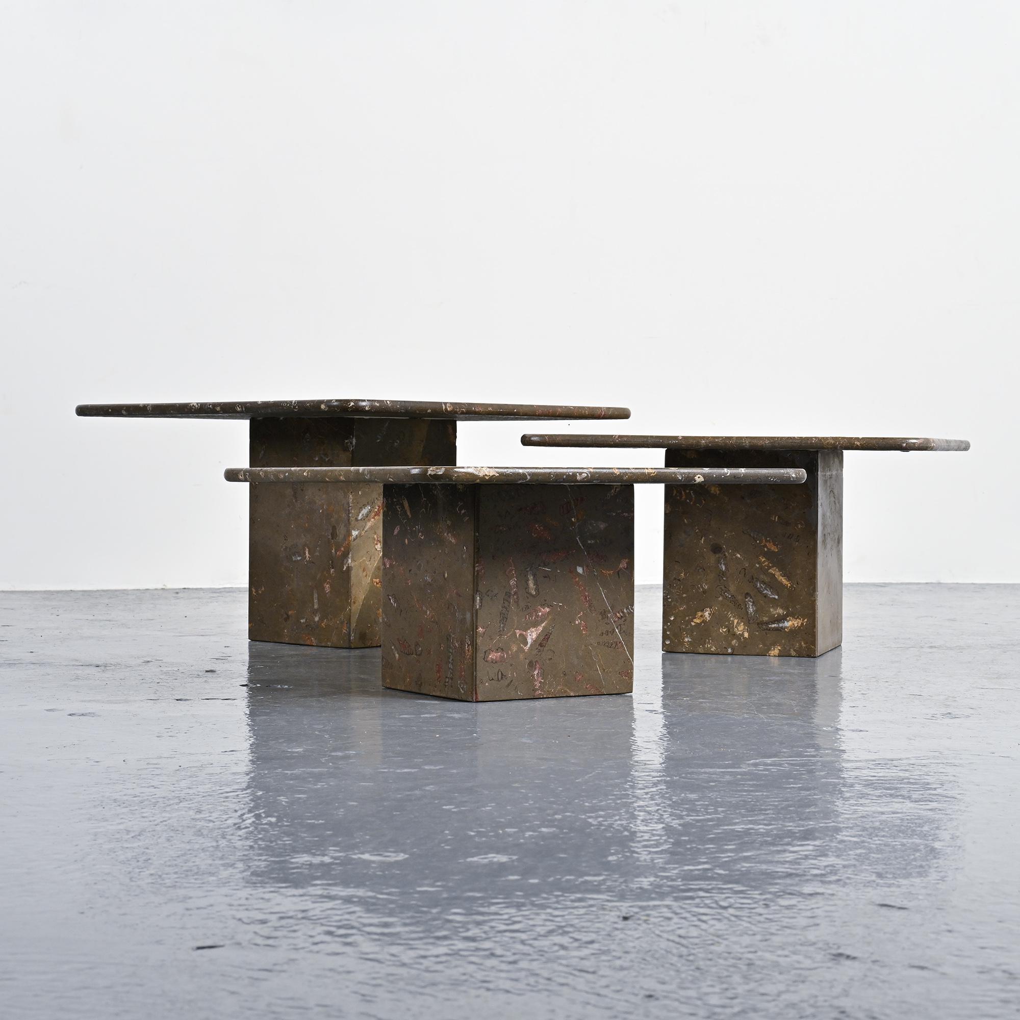 Set of three nesting tables "Fossil", Switzerland, circa 1970