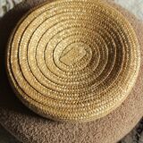 Round wicker basket with lid, vintage soft weaving.