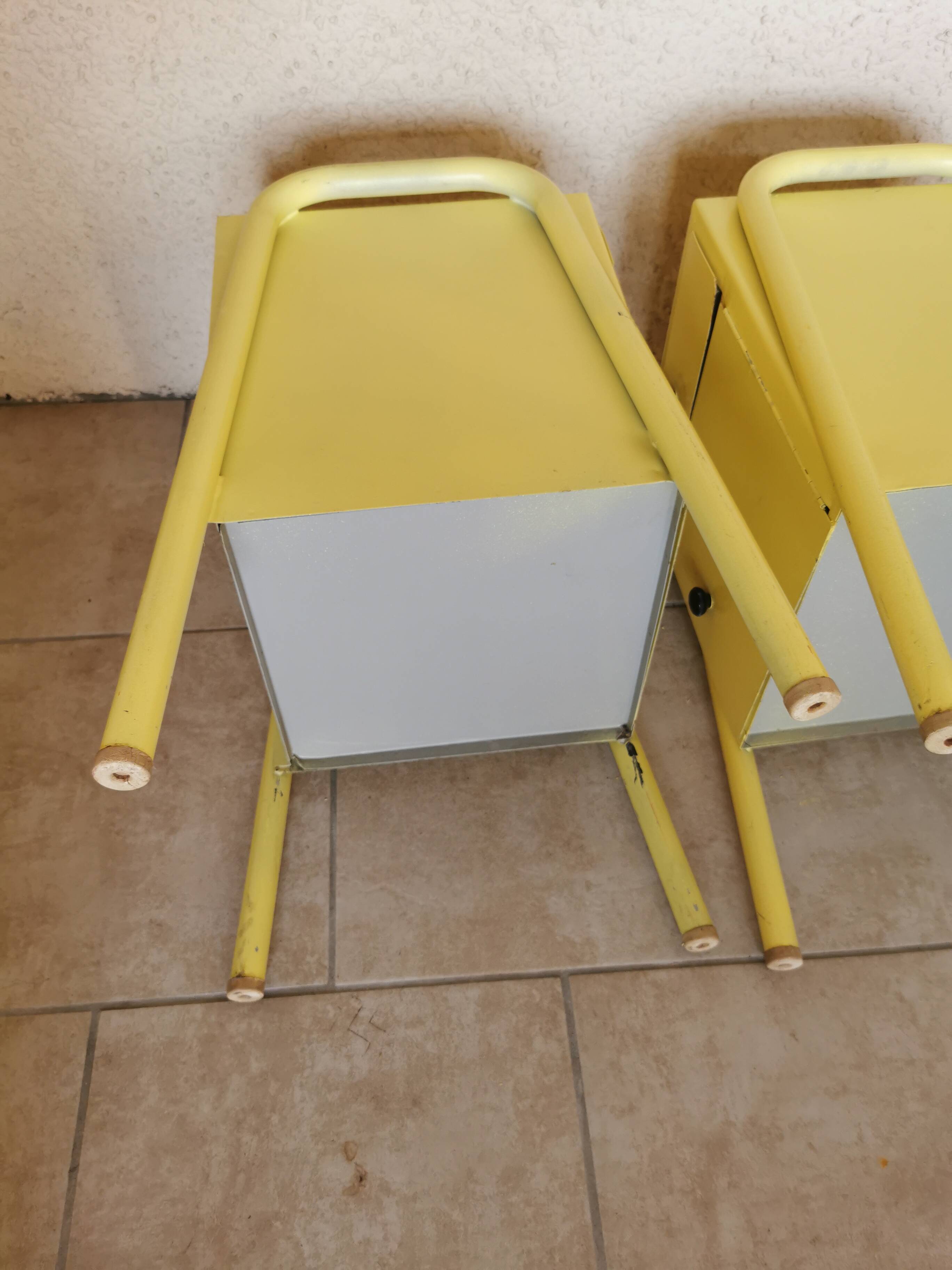 Pair of boarding school bedside tables