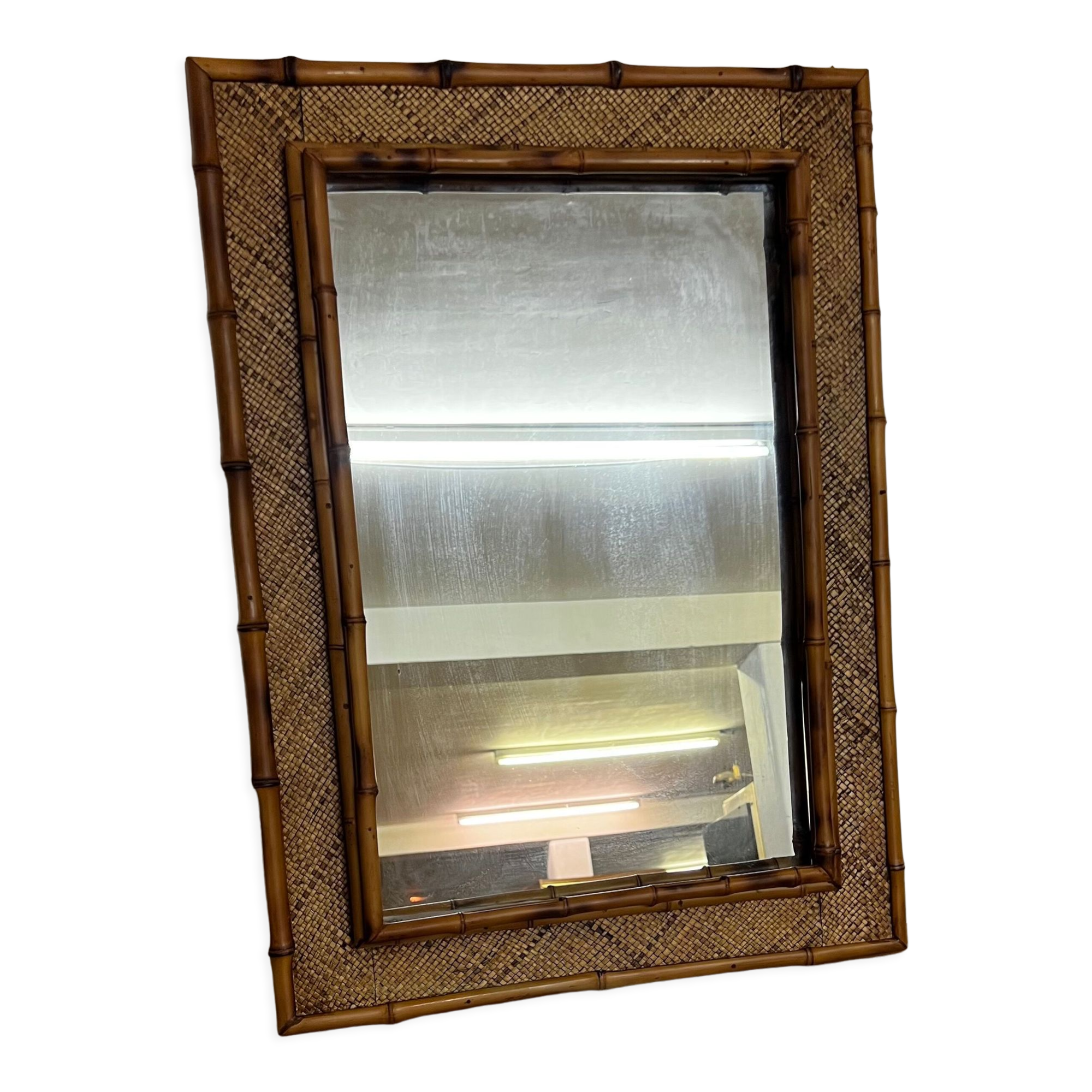 Rectangular rattan mirror