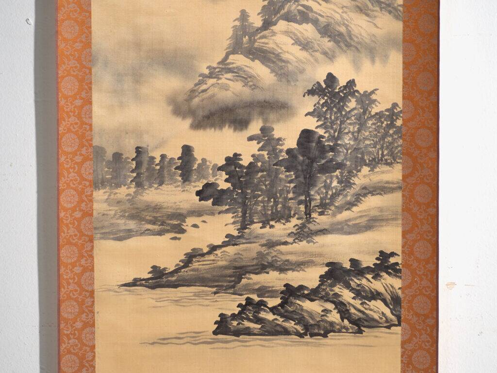 Kakejiku, ancient Japanese landscape in ink on paper – Japan, around 1900.