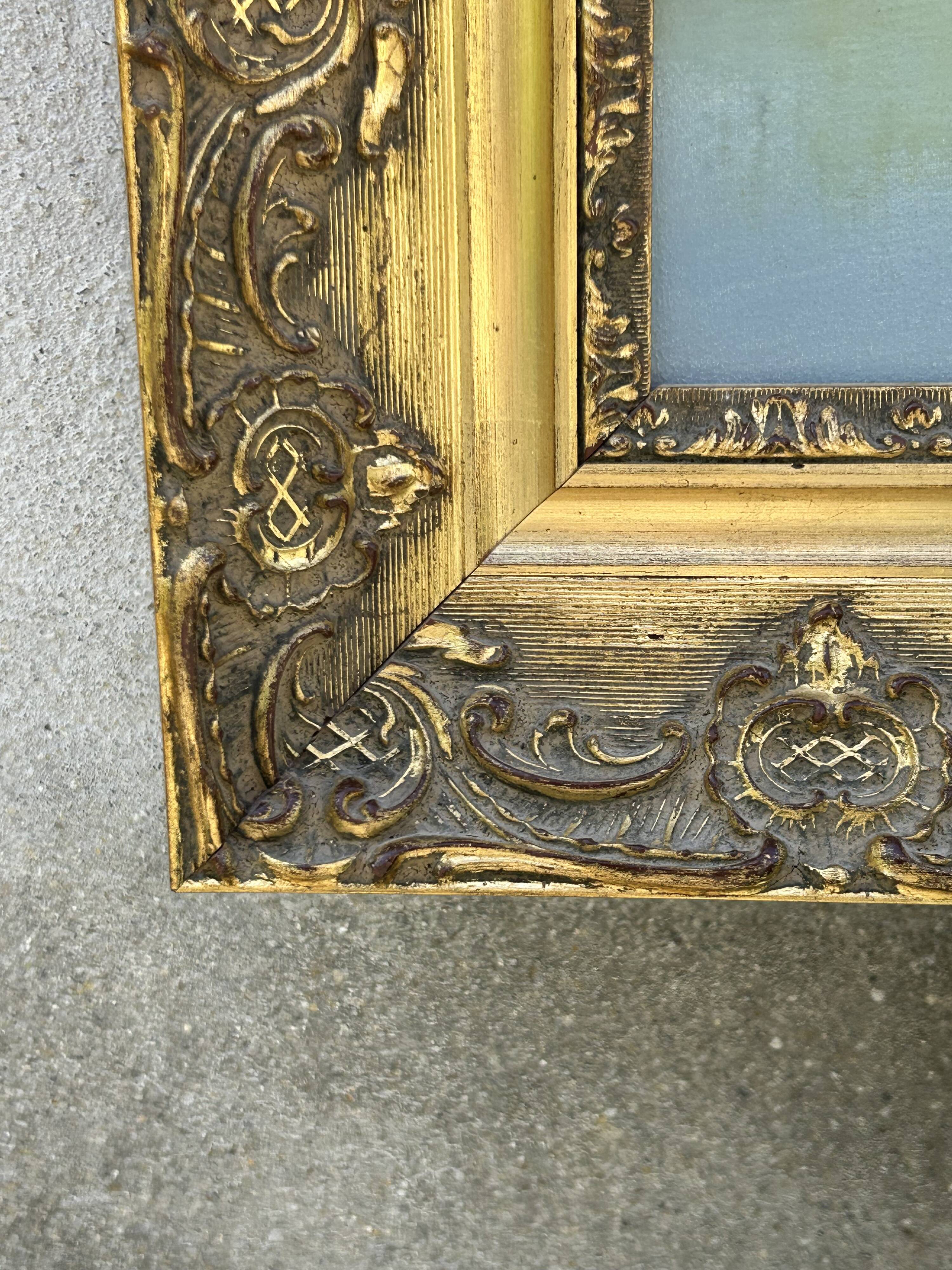 Oil on canvas, lakeside landscape, signature to be identified.