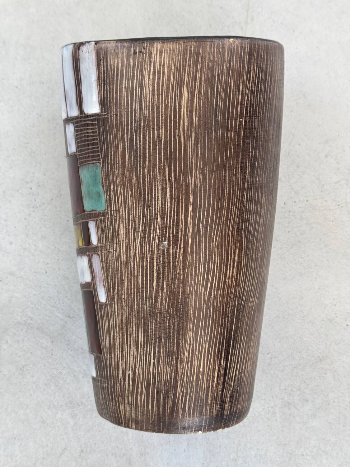 Vintage ceramic vase with abstract decor, Vallauris circa 1960