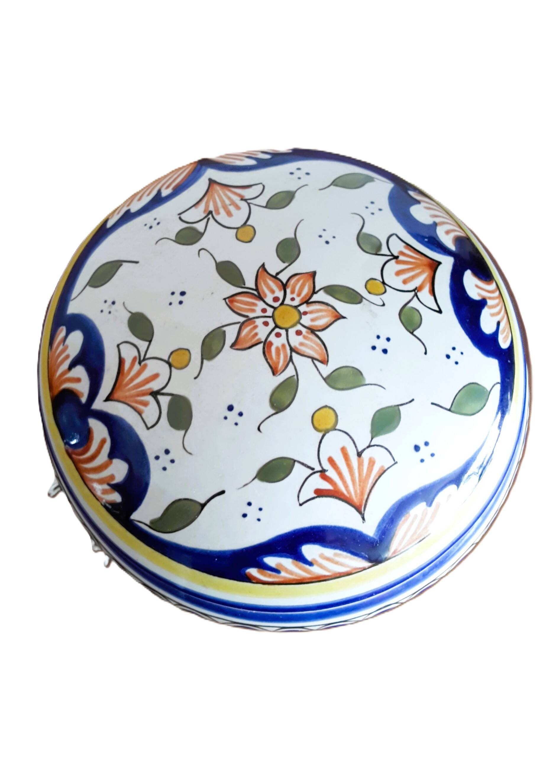 Hand-decorated earthenware candy dish "Old Rouen"