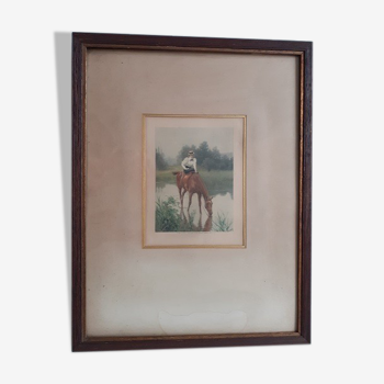 Photogravure  femme à cheval