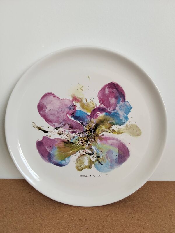 Assiette de Zao Wou-KI - Orchidée - 1986 -signee