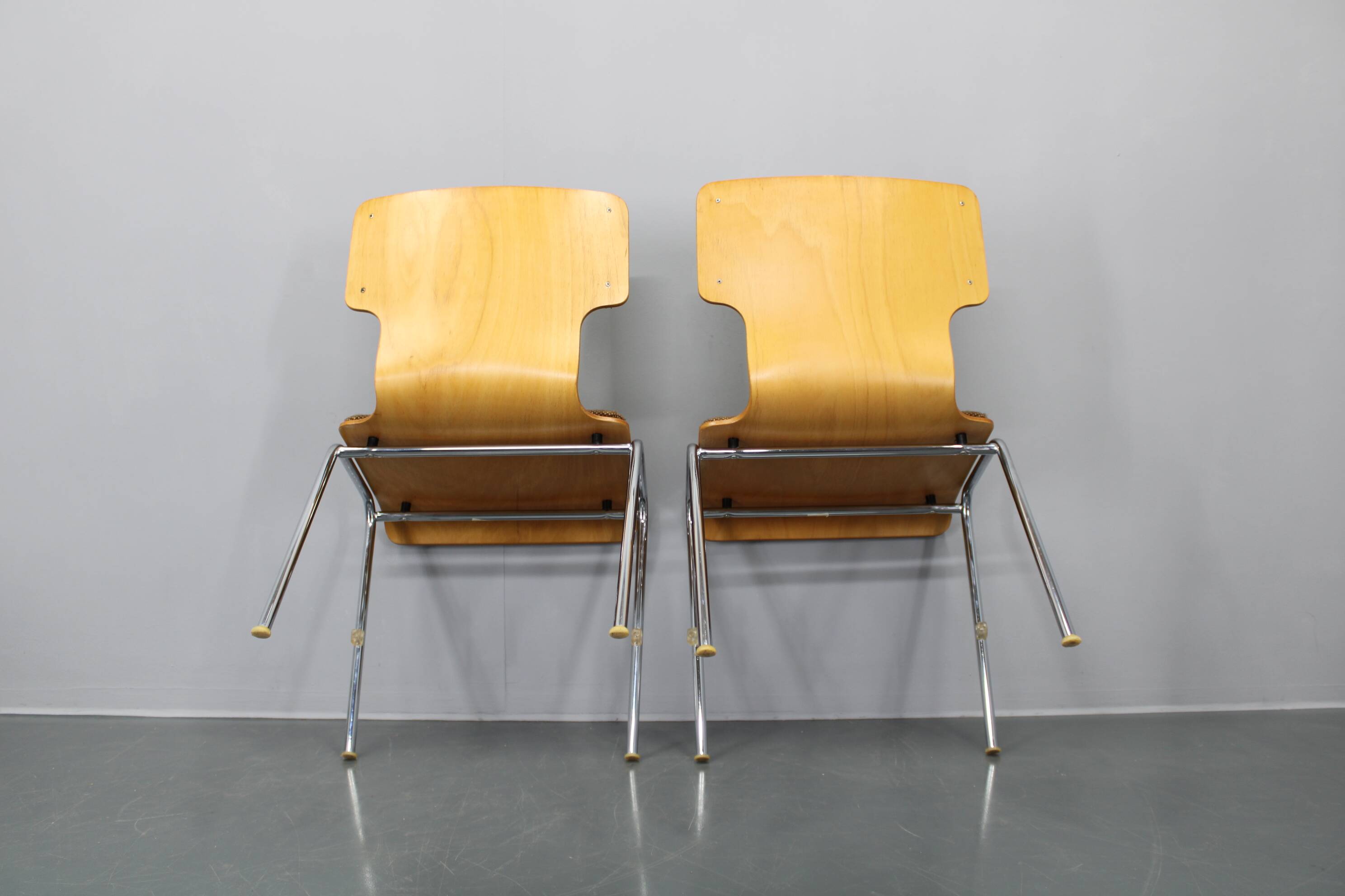 1970s Set of Four Plywood Chairs with Fabric Upholstery , Germany