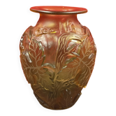 Very beautiful grapevine and vine leaves glass vase, curiously unsigned 22 cm