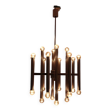 Grand lustre tubulaire Sciolari en laiton, Italie années 1960