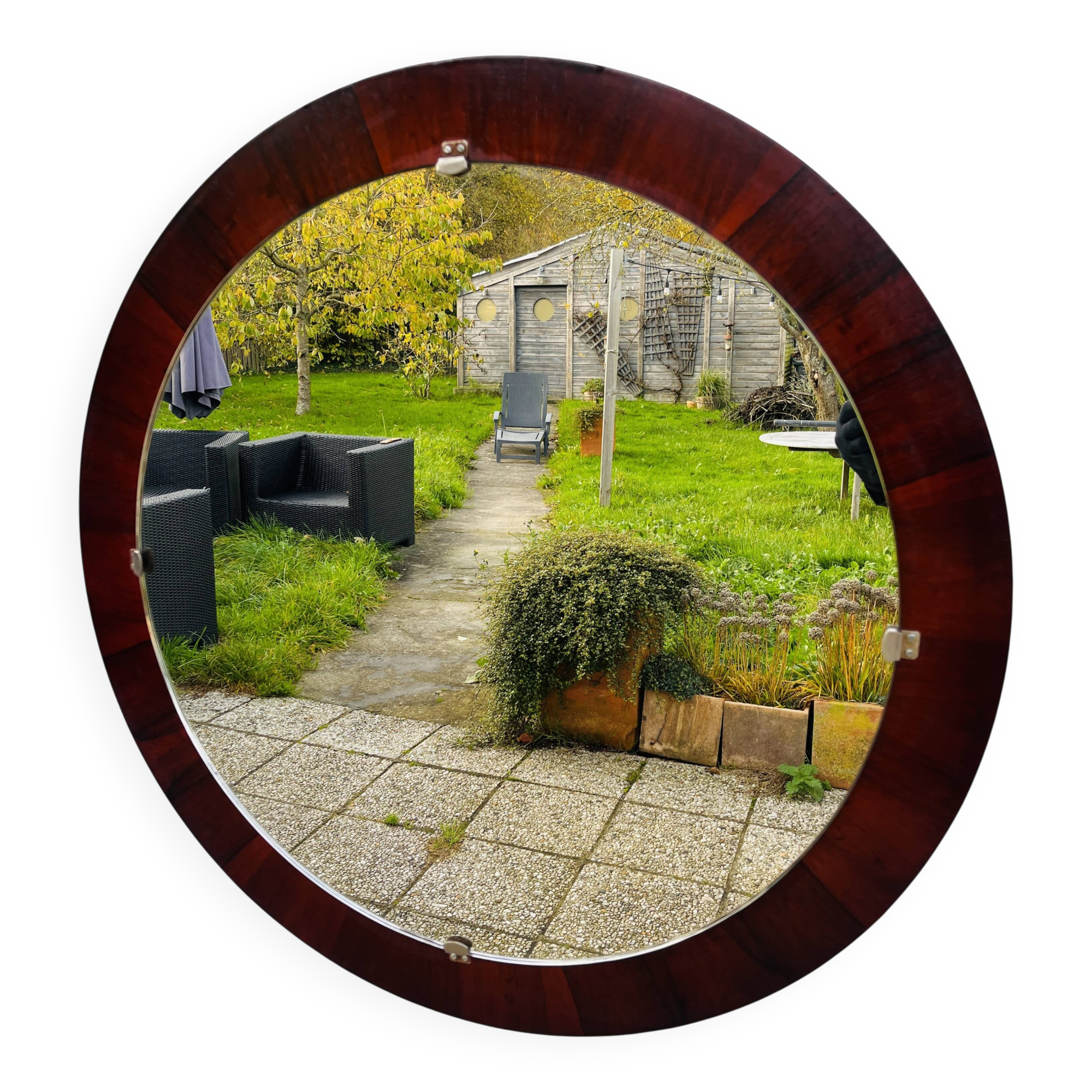 Round mirror in rosewood