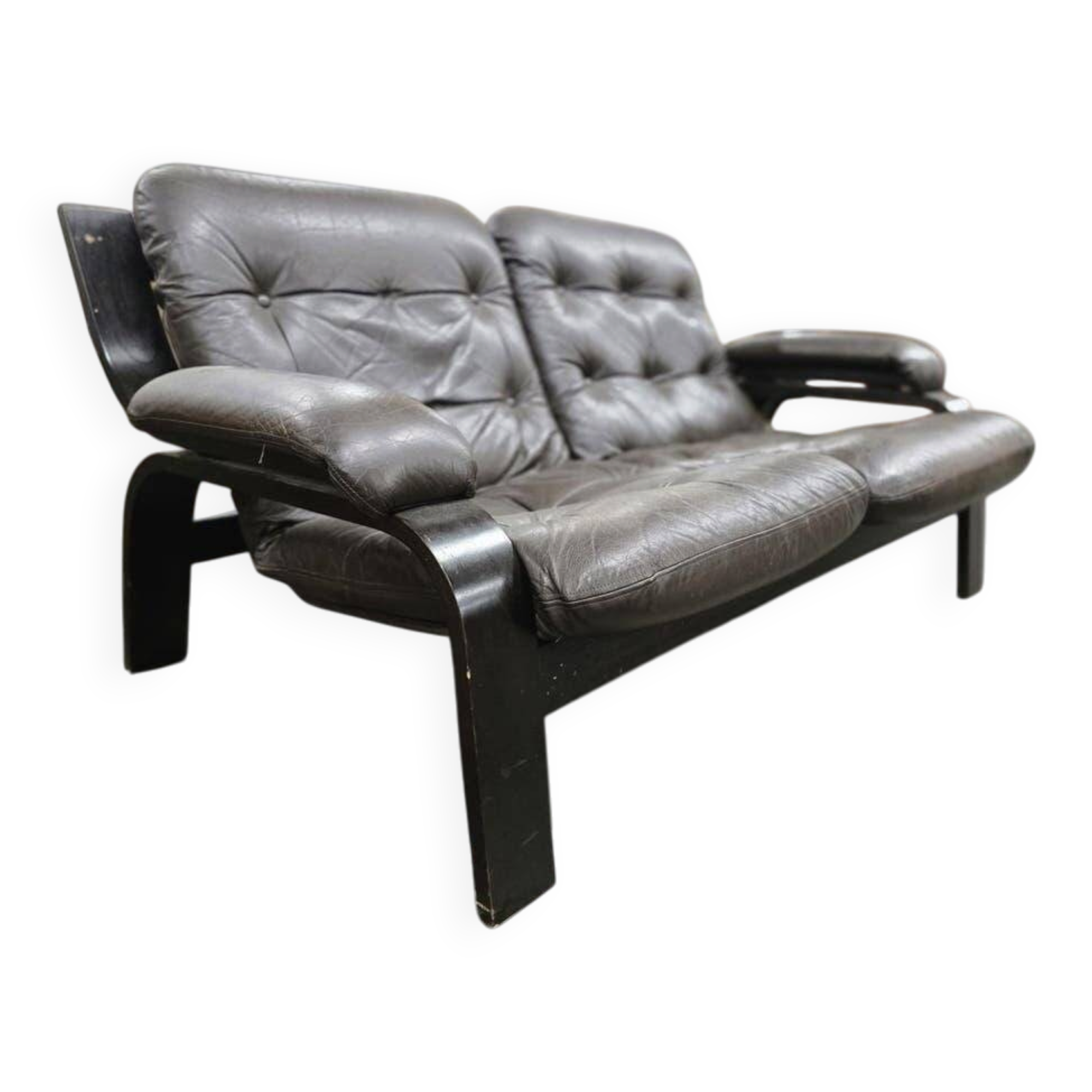 Vintage brown leather two-seater sofa