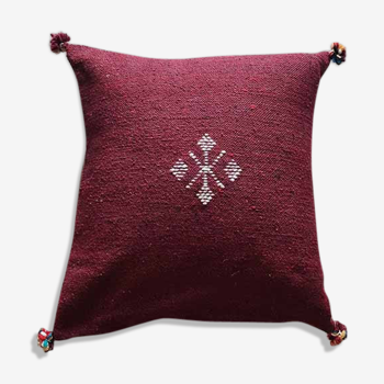 Burgundy Moroccan cushion with cotton pompom