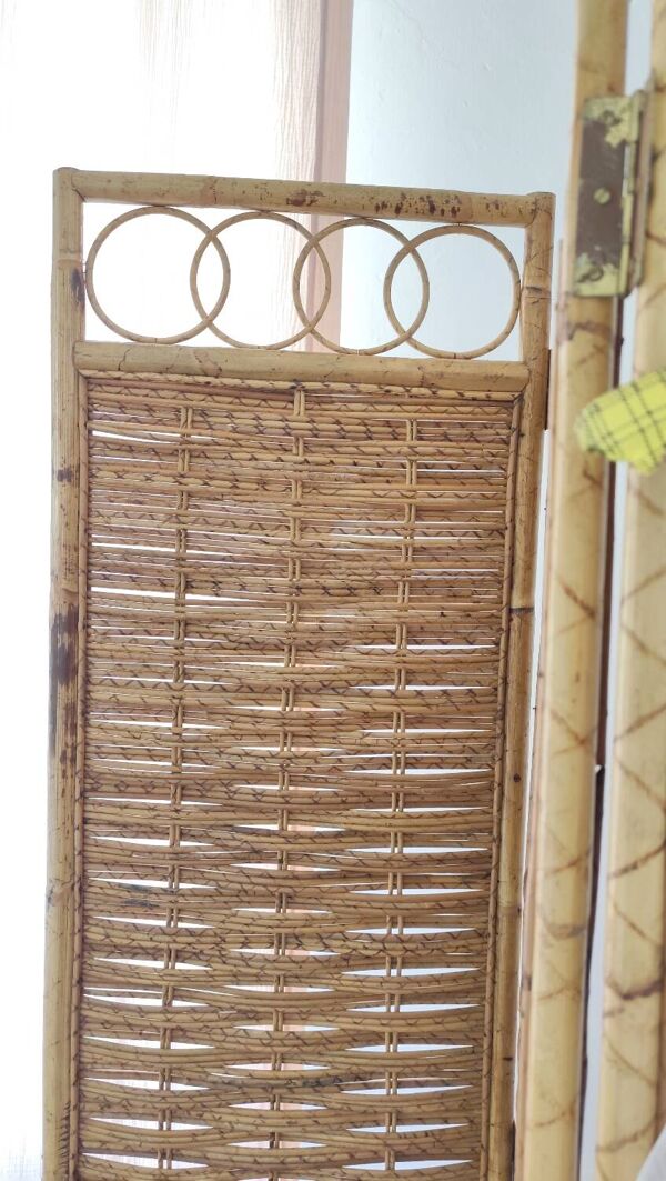 Paravent italien vintage en rotin et bambou