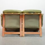 Scandinavian Rybo Rykken Olivegreen Leather 2-Seat Ry-Wing Lounge Sofa, 60s