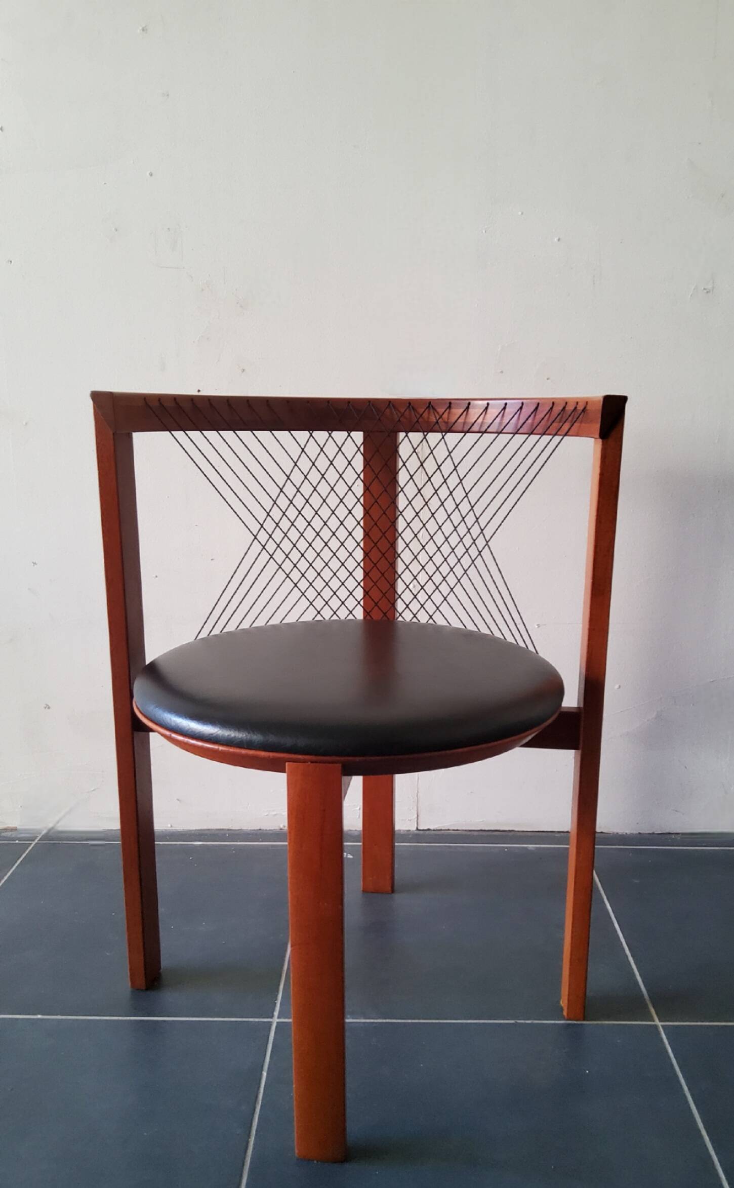 Niels Jorgen Haugesen String wood and leather chairs for Tranekaer, Denmark