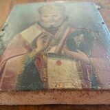 Old painting Russian Icon Saint Nicholas the Wonderworker