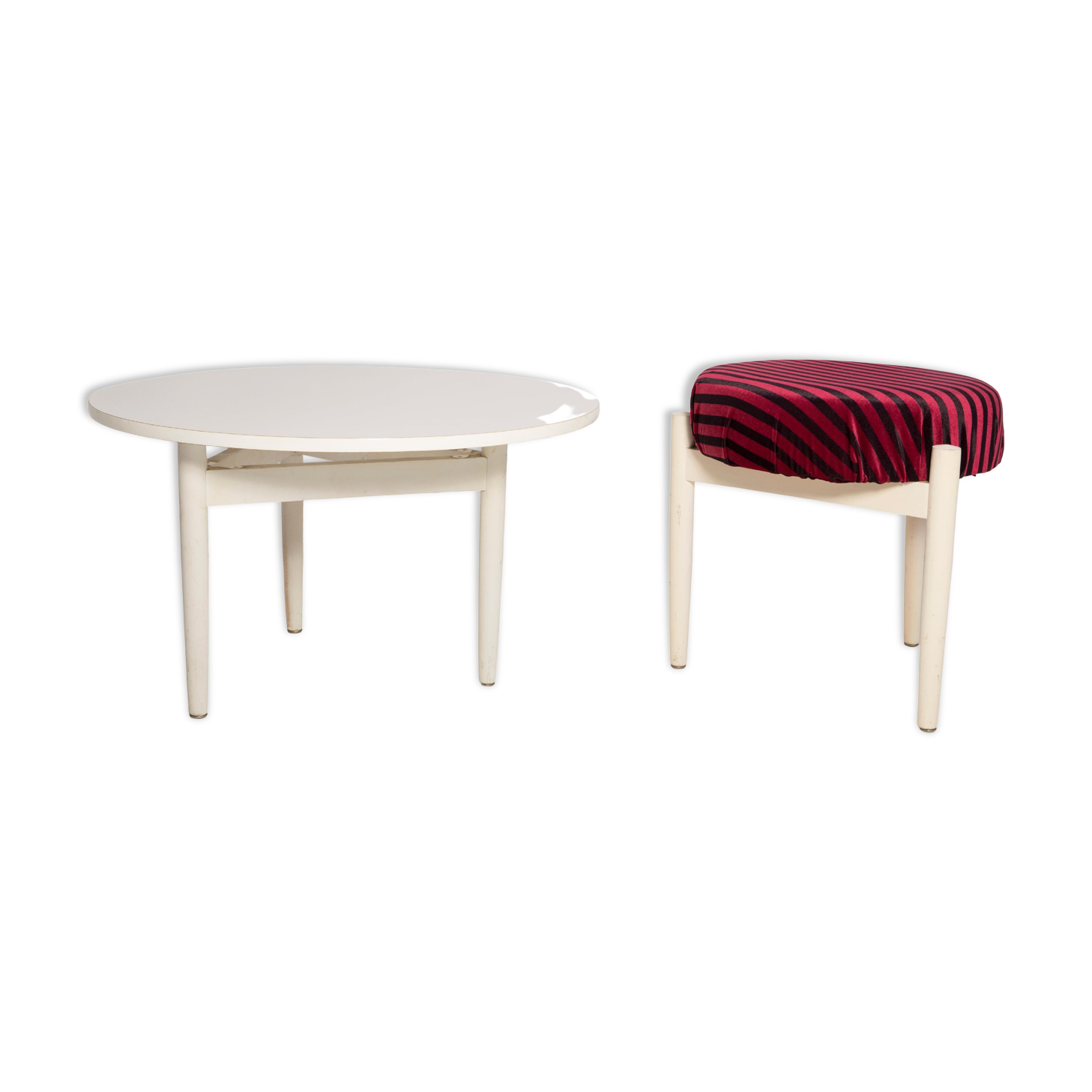 Tabouret et table vintage blanche, Danemark, 1960