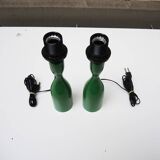 2 Old Green Wooden Lamp Bases Philippe Capelle