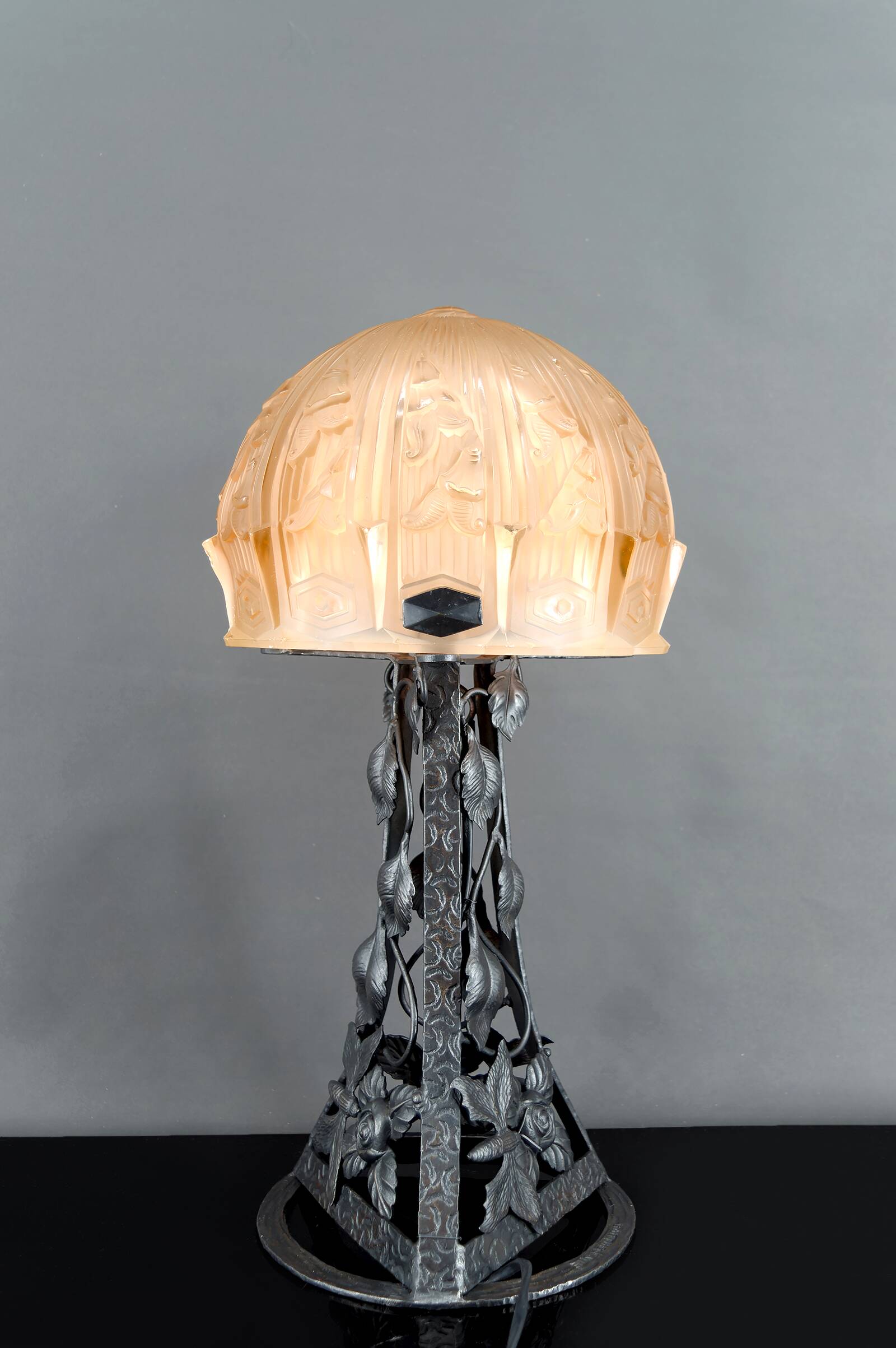 Important Art Deco Wrought Iron Lamp, by Bartelemie, France, Circa 1925