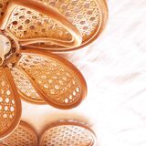3 hanging lamps in rattan 1980s, rattan and braiding