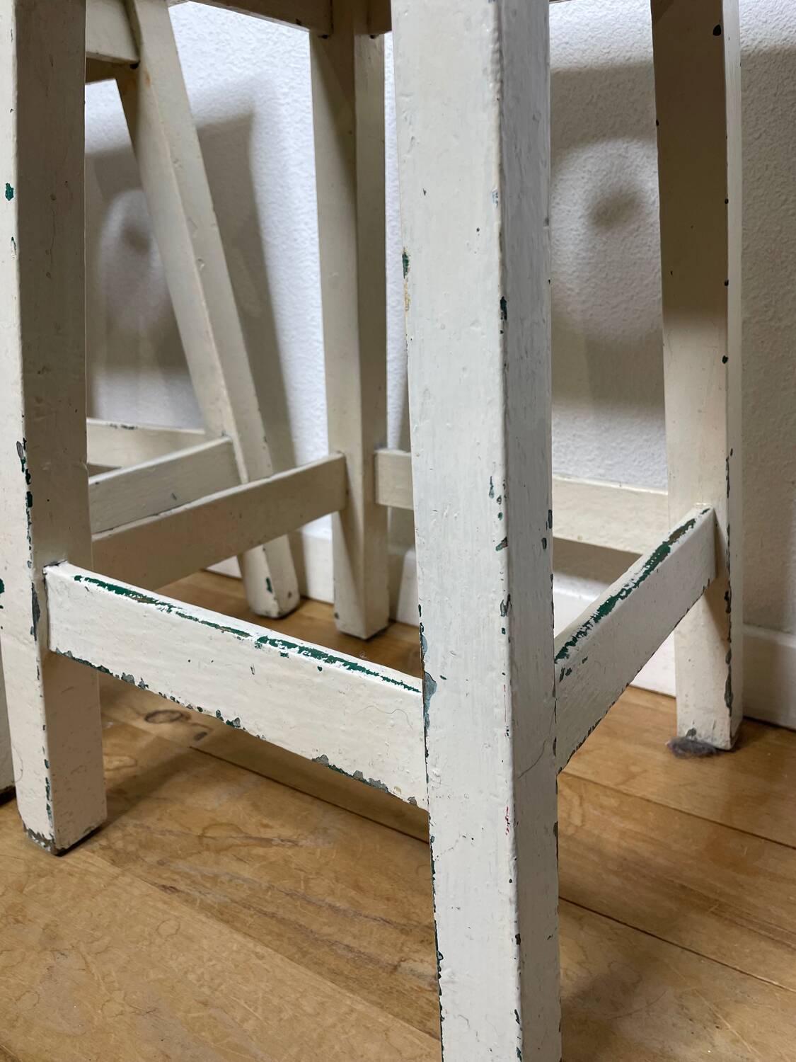Pair of vintage cream stools in painted wood