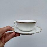 Pair of Limoges porcelain cups with gold trim