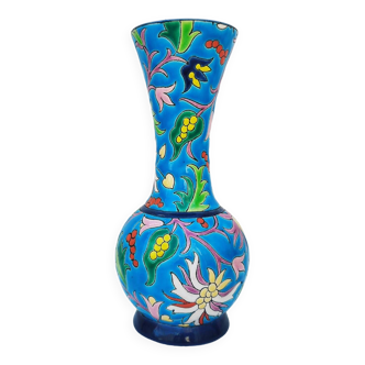 Vase, émaux de Longwy décor floral vintage