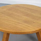 Large Round Rustic Vintage Brutalist Coffee Table in Oak