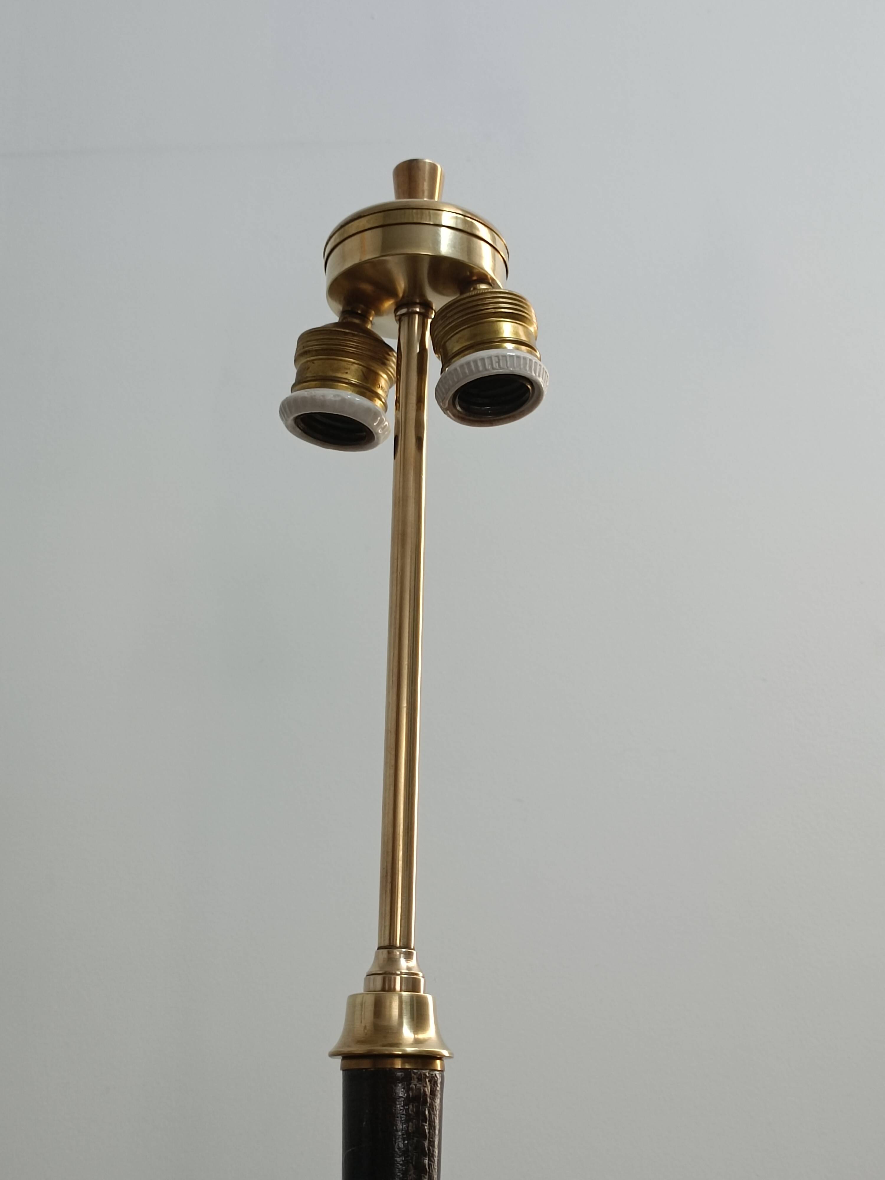 Leather-covered brass table lamp by Jacques Adnet 1950s