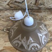 Ancienne paire suspension vianne verre moulé + décor + fil blanc vintage