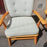 Pair of vintage pastel green fabric armchairs