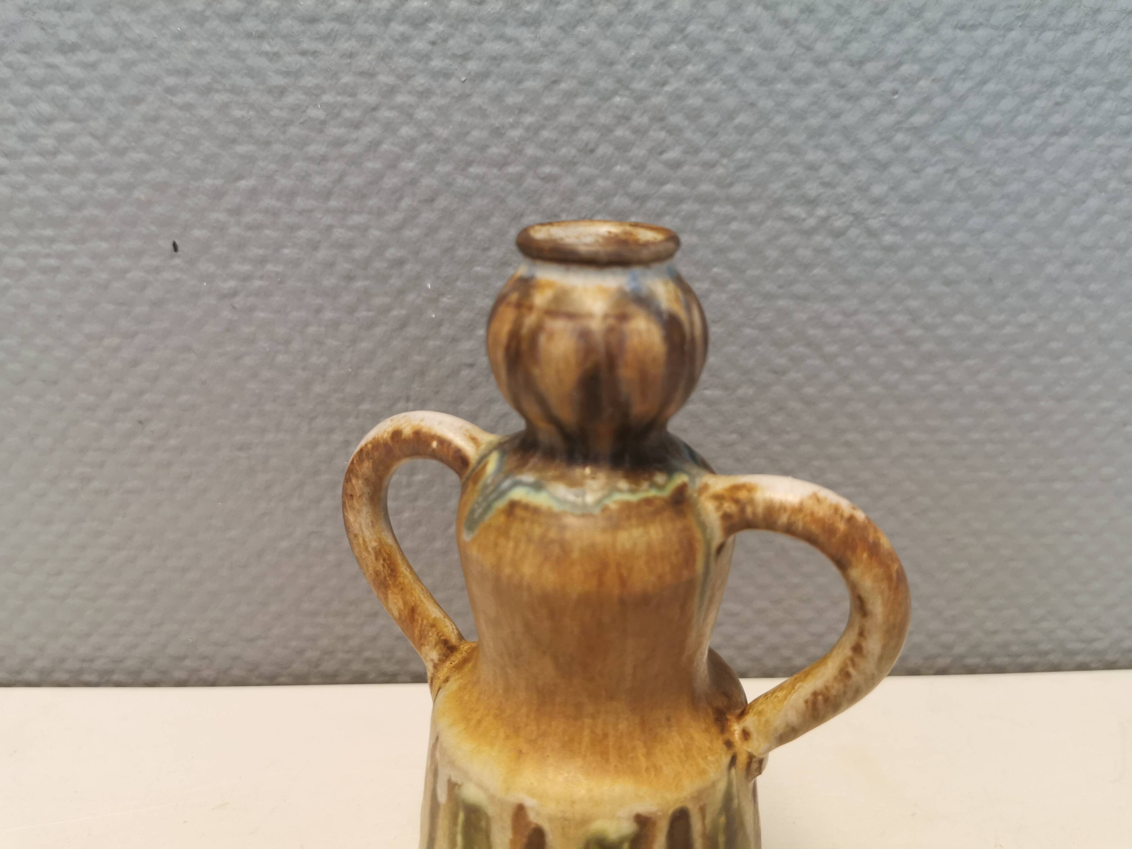 Beautiful ceramic vase in the shape of a lady, in multicolored glaze. Denmark 1970-80s