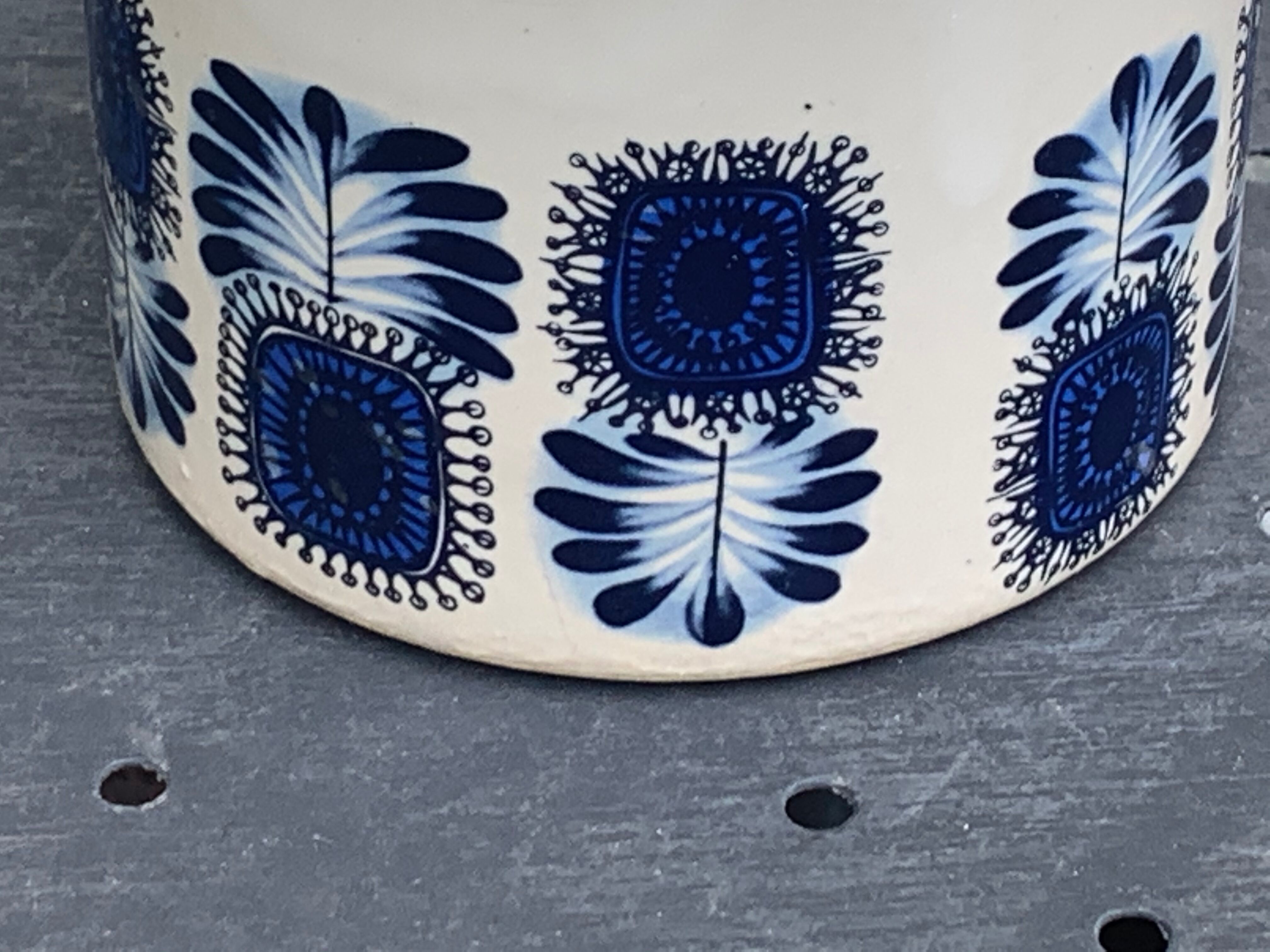 Grey sandstone pot with blue patterns and vintage liege cork 1970