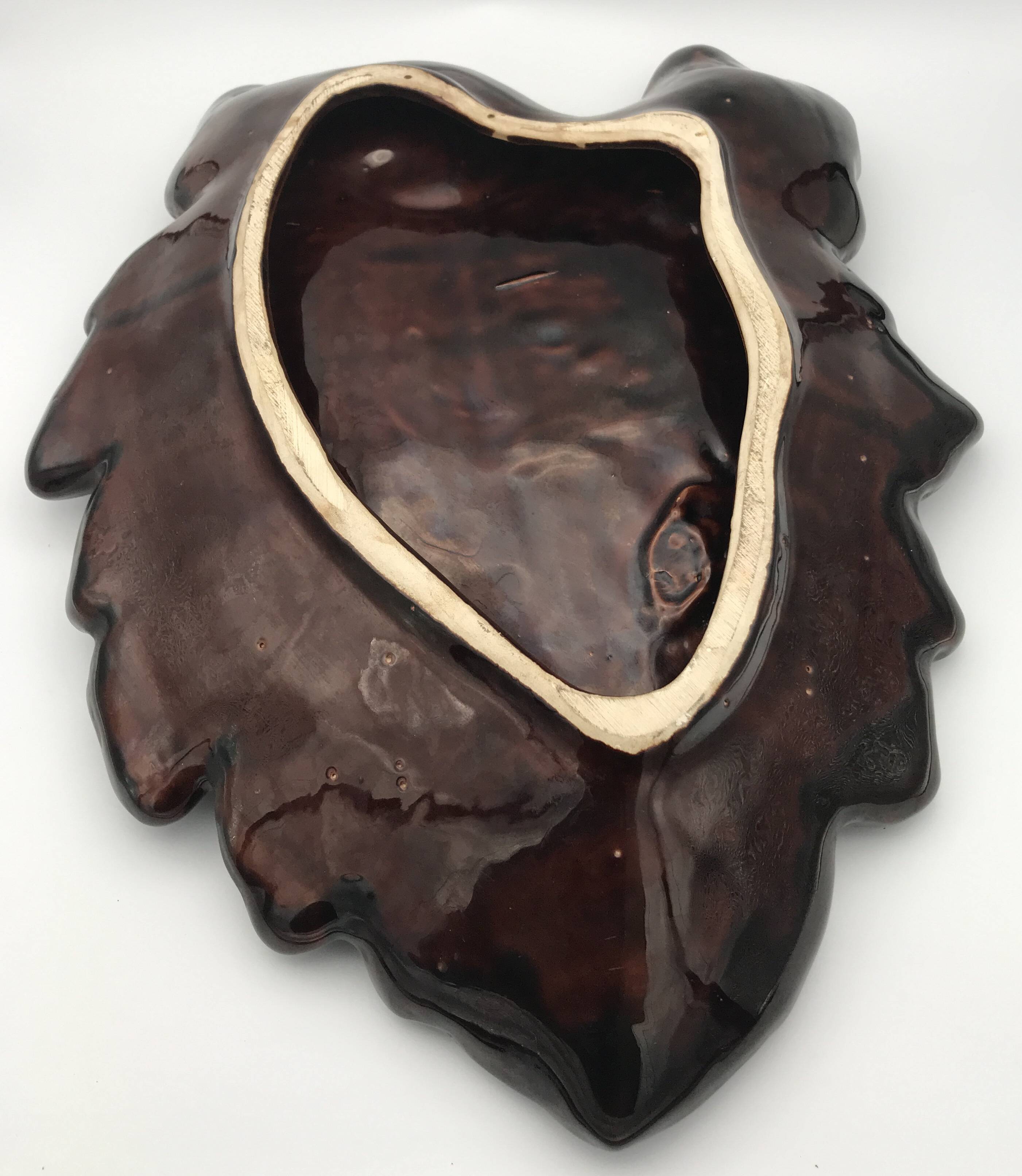 Ceramic center dish from vallauris leaf shape 42 cm