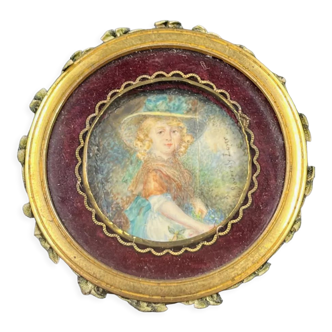 Peinture miniature fillette G. Bourrely Loyer