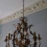 Large mid century gilt tole eight-light chandelier by Hans Kögl, 1960s