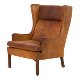 Fauteuil danois vintage en cuir de buffle, style Børge Mogensen, années 1960.