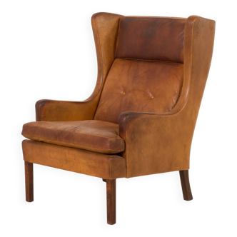Vintage Danish Armchair in Buffalo Leather, Børge Mogensen Style, 1960s