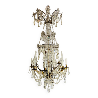 Lustre Baccarat 12 lumières Louis XVI Bronze et Cristal - Fin XIX ème