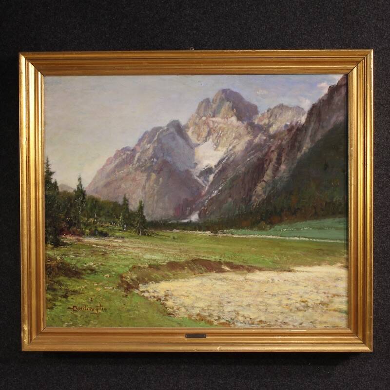 Peinture italienne vue de montagne de la Croda Rossa d'Ampezzo.
