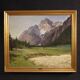 Peinture italienne vue de montagne de la Croda Rossa d'Ampezzo.