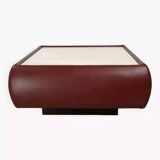 Vintage square travertine and leather coffee table