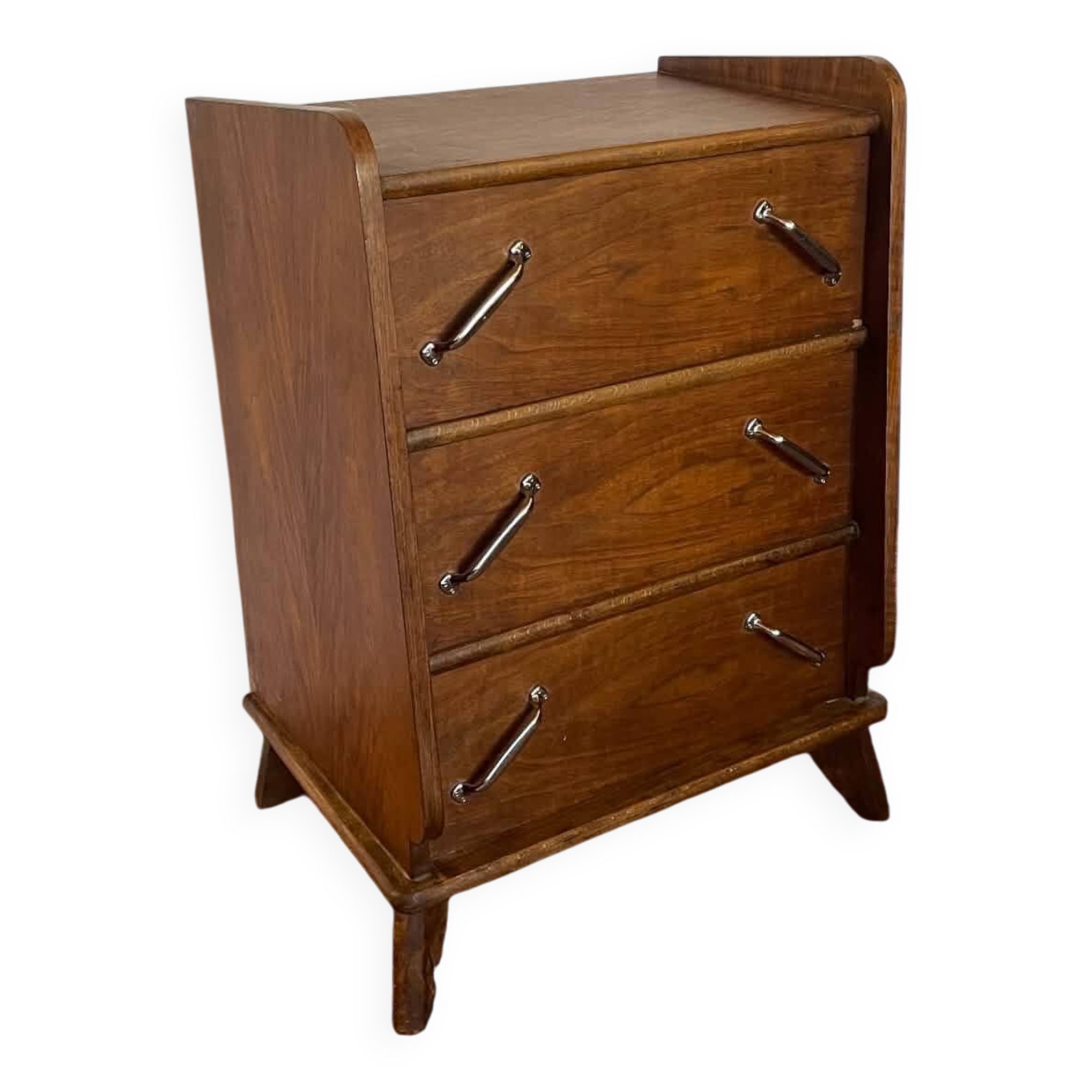 Small vintage chest of drawers in walnut and walnut veneer – 3 drawers