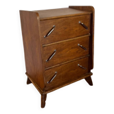 Small vintage chest of drawers in walnut and walnut veneer – 3 drawers