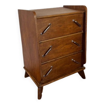 Petite commode vintage en noyer et placage de noyer – 3 tiroirs