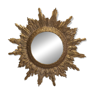 Miroir soleil oeil de sorcière XL en métal doré, Italie vers 1970