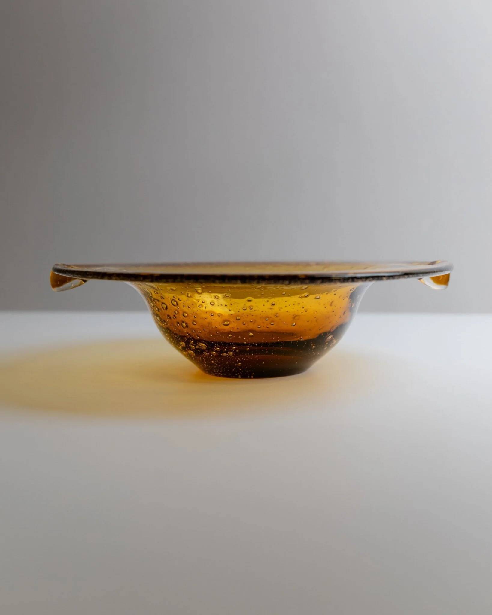 Amber Murano Glass Bowl, Large Vintage 1970s Italian Mid-Century with Bubbles