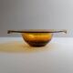 Amber Murano Glass Bowl, Large Vintage 1970s Italian Mid-Century with Bubbles